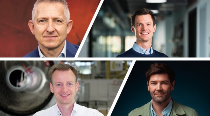 Rainer Horn, Spacetec Partners, Thomas Grübler, Orora Tech (oben v.l.), Jörn Spurmann, Rocket Factory, Thomas Oehl, VSquared (unten v.l.)