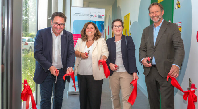 MAxL-Eröffnung mit Staatssekretär Tobias Gotthardt (Bayerisches Wirtschaftsministerium), Dr. Petra Burgstaller, Christina Enke-Stolle (beide leiten MAxL), Prof. Ralf Huss (Geschäftsführer BioM) © BioM / Andreas Schebesta